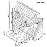 Twin over Twin House Bunk Bed with Trundle and Slide ,Storage Staircase,Roof and Window Design, Gray Home Elegance USA