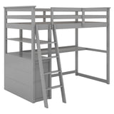 Twin Size Loft Bed with Desk and Shelves,Two Built-in Drawers,Gray(OLD SKU:GX000803AAE) - Home Elegance USA