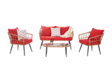 Outdoor Garden Rattan Furniture Sofa Set Wood+ Dark Gray 4 Pieces Set