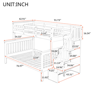 Stairway Twin-Over-Full Bunk Bed with Storage and Guard Rail for Bedroom, Gray color(OLD SKU :LP000019AAE) - Home Elegance USA