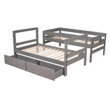 Twin over Twin Wood Bunk Bed with 2 Drawers, Gray - Home Elegance USA