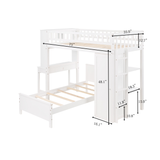 Twin Size Loft Bed with Closet and Desk, Extra Bottom Twin Bed, White - Home Elegance USA