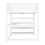 Full Size Loft Bed with Storage Shelves and Under-bed Desk, White - Home Elegance USA