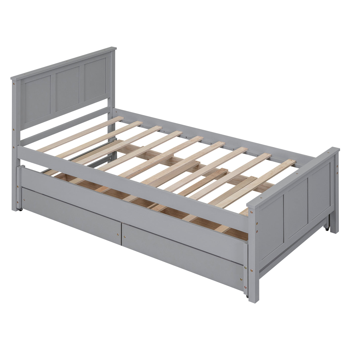 Twin Size Platform Bed with Trundle and Drawers, Gray - Home Elegance USA