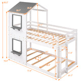 Twin Over Twin Bunk Bed Wood Bed with Roof, Window, Guardrail, Ladder (White)(OLD SKU :LP000056AAK) - Home Elegance USA