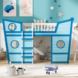 Full Size Boat Shape Loft Bed with Ladder-Blue - Home Elegance USA