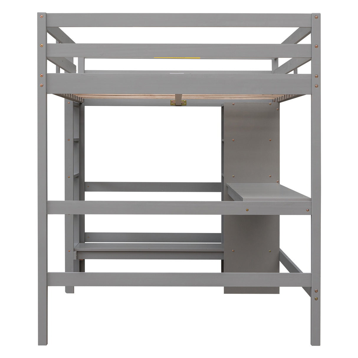 Full Size Loft Bed with Multifunction Shelves and Under-bed Desk, Gray - Home Elegance USA