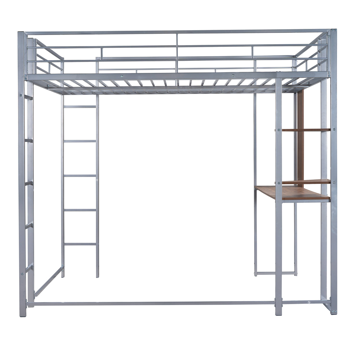 Full Size Metal Loft Bed with 2 Shelves and one Desk ,Silver (Old SKU: LP000191AAN )