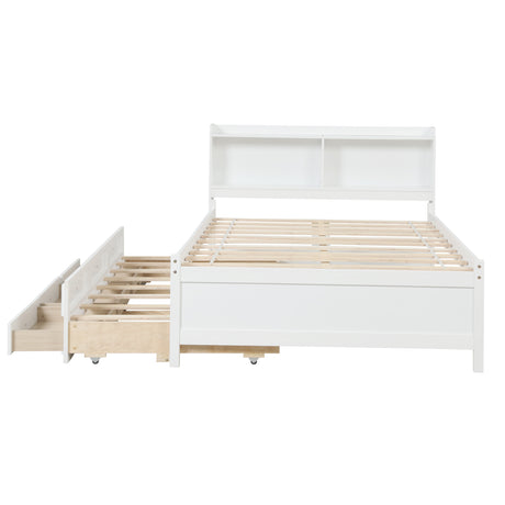 Full Bed with Bookcase,Twin Trundle,Drawers,White Home Elegance USA