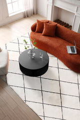 Sleek and Modern Round Coffee Table with Eye-Catching Relief Design, Black Home Elegance USA