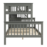 Twin over Full Bunk Bed with Shelves, Gray - Home Elegance USA