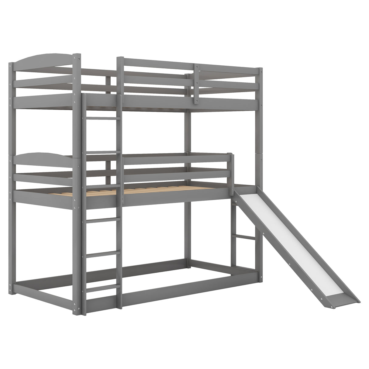 Twin over Twin over Twin Adjustable Triple Bunk Bed with Ladder and Slide,Gray(OLD SKU:SM000508AAE) - Home Elegance USA