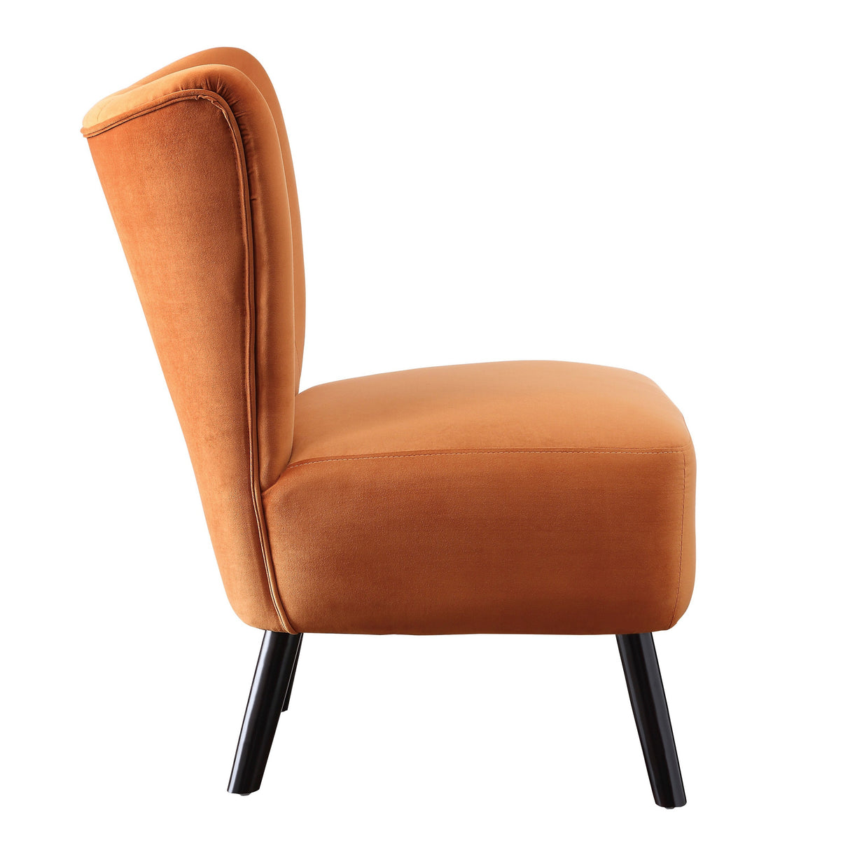 Unique Style Orange Velvet Covering Accent Chair Button-Tufted Back Brown Finish Wood Legs Modern Home Furniture - Home Elegance USA