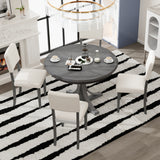 TREXM 5-Piece Retro Round Dining Table Set with Curved Trestle Style Table Legs and 4 Upholstered Chairs for Dining Room (Dark Gray) - Home Elegance USA