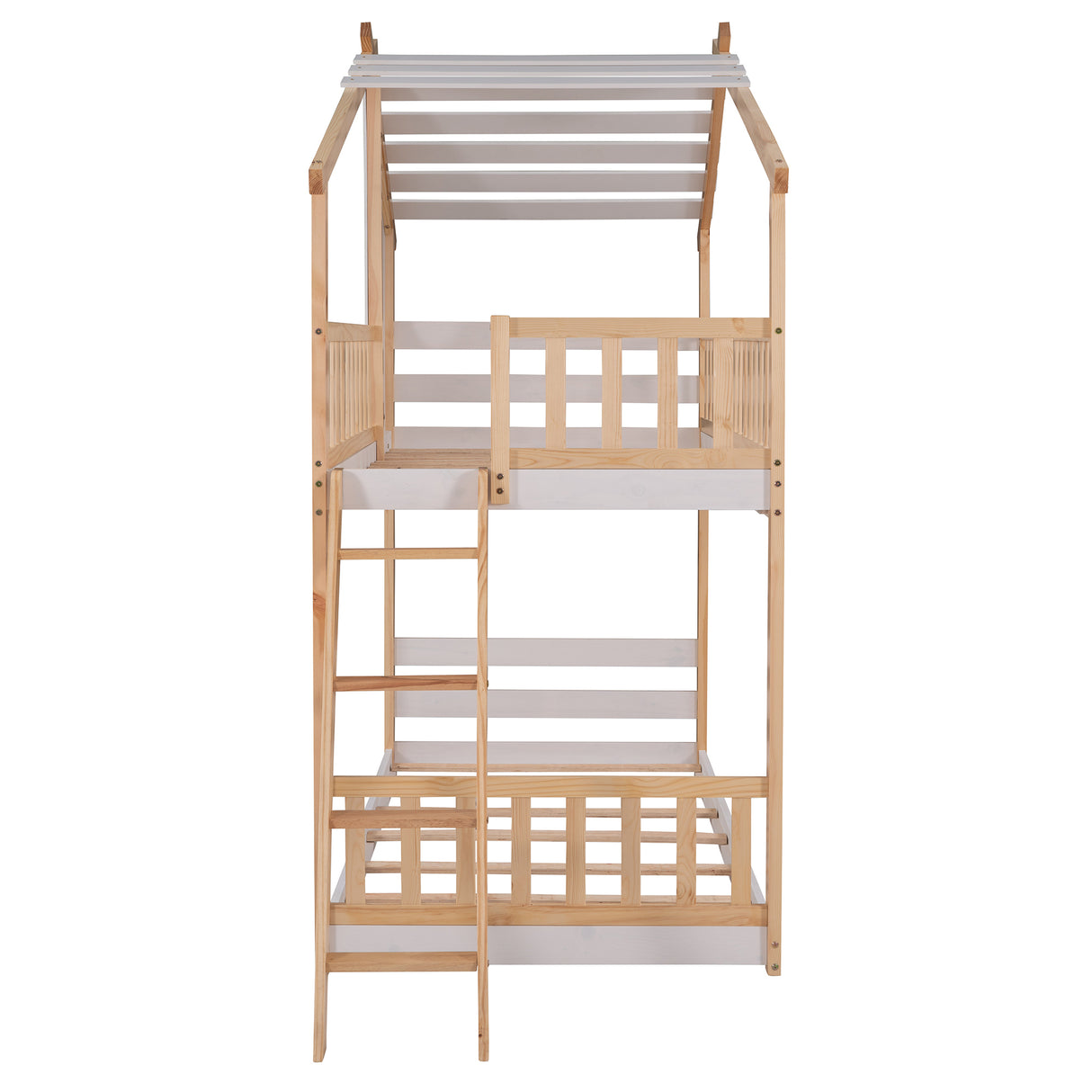 Twin Over Twin Bunk Bed Wood Bed with Roof, Window, Ladder ( Natural )(OLD SKU :LP000008AAD) - Home Elegance USA