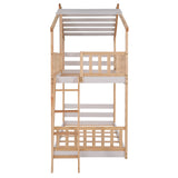 Twin Over Twin Bunk Bed Wood Bed with Roof, Window, Ladder ( Natural )(OLD SKU :LP000008AAD) - Home Elegance USA