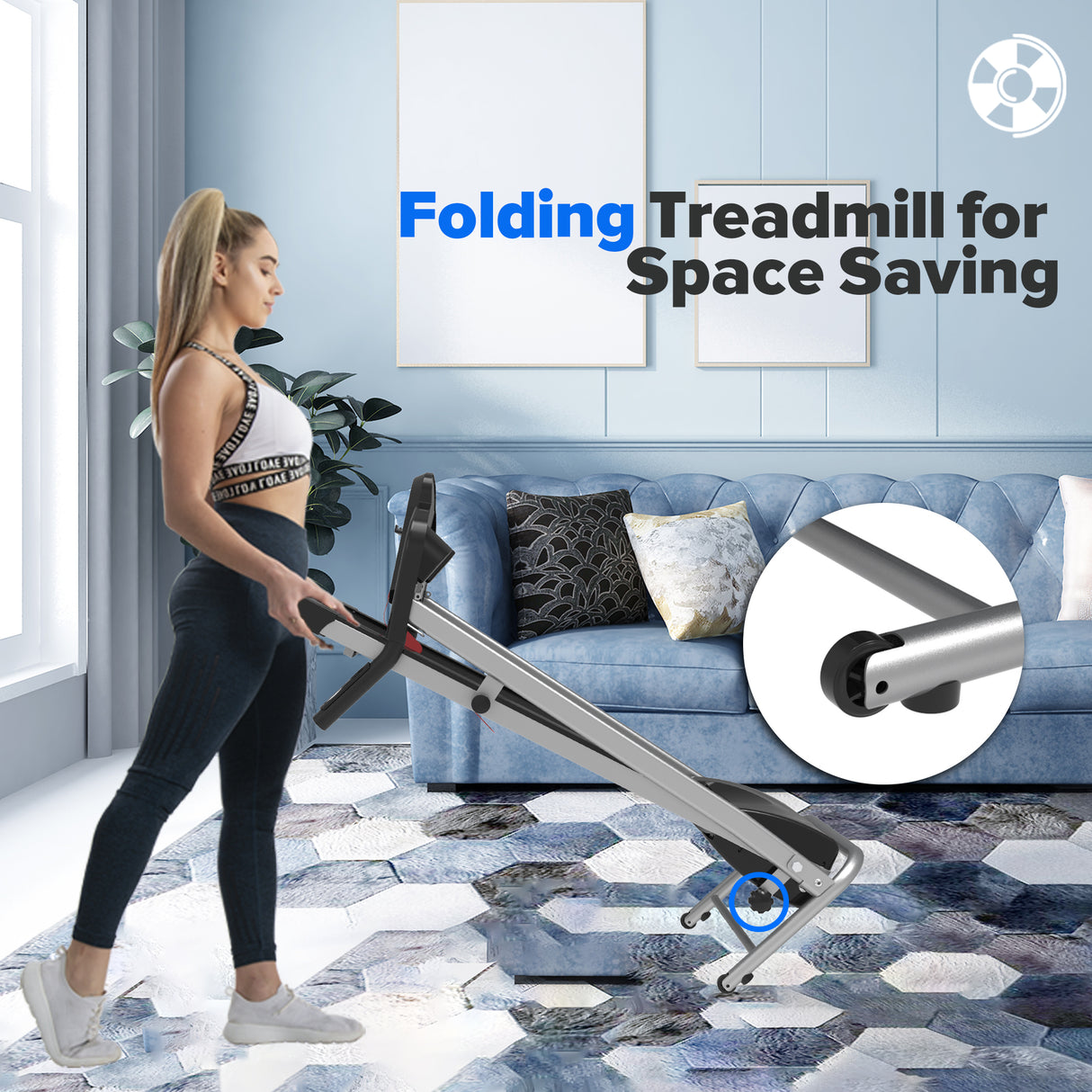 Folding Treadmill for Small Apartment, Electric Motorized Running Machine for Gym Home, Fitness Workout Jogging Walking Easily Install, Space Save