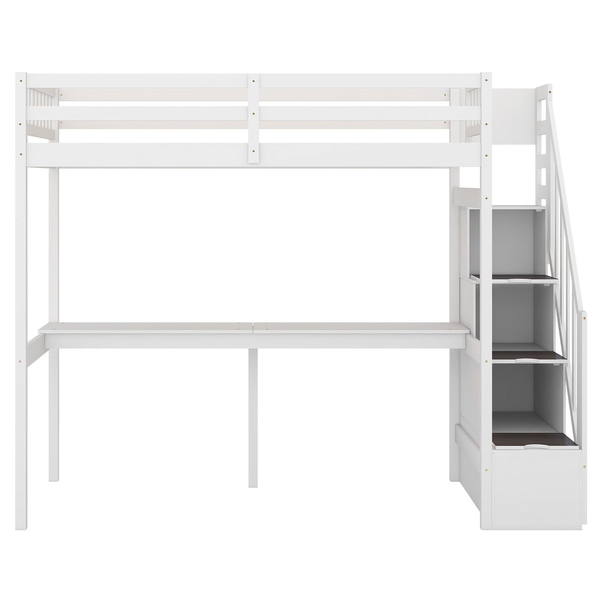 Twin Size Loft Bed with Storage Staircase and Built-in Desk, White (Old SKU:GX000903AAK) - Home Elegance USA