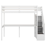 Twin Size Loft Bed with Storage Staircase and Built-in Desk, White (Old SKU:GX000903AAK) - Home Elegance USA