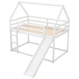 Twin Size Bunk House Bed with Slide and Ladder,White - Home Elegance USA