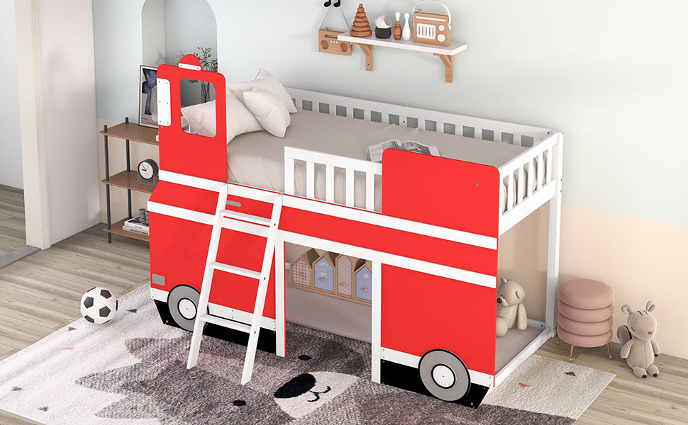 Twin Size Bus Shaped Loft Bed with Underbed Storage Space,Red - Home Elegance USA