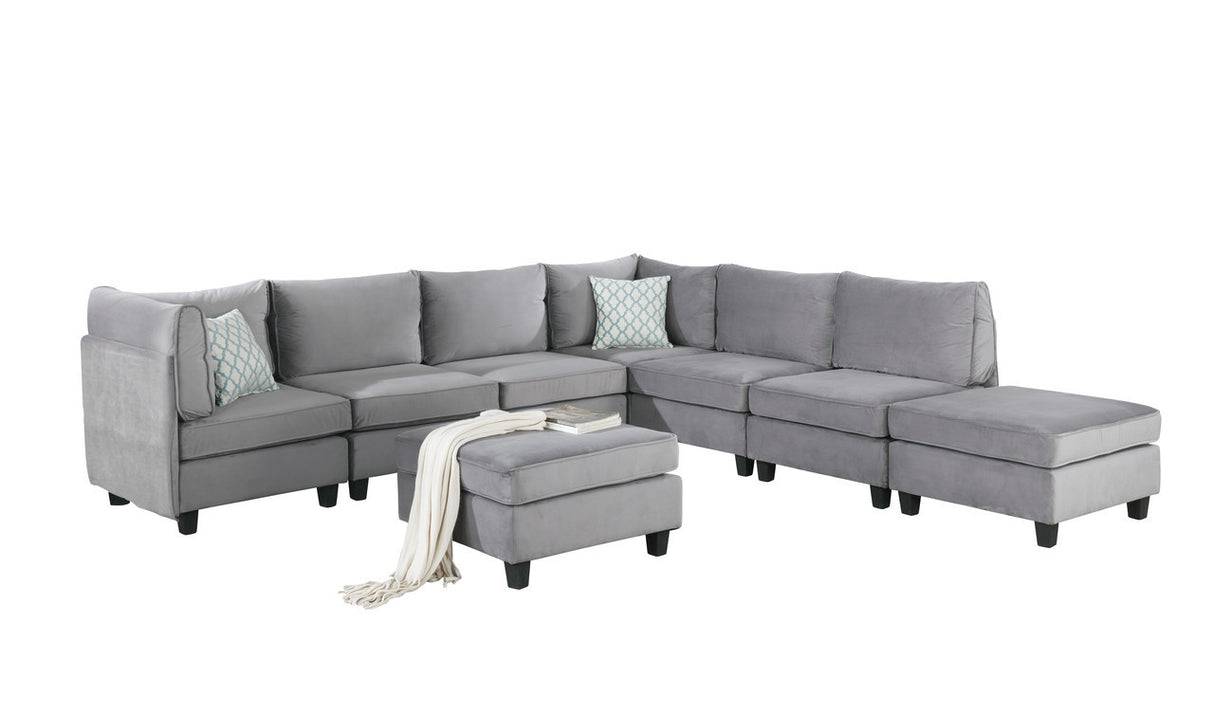 Simona Gray Velvet 8Pc Modular Sectional Sofa - Home Elegance USA