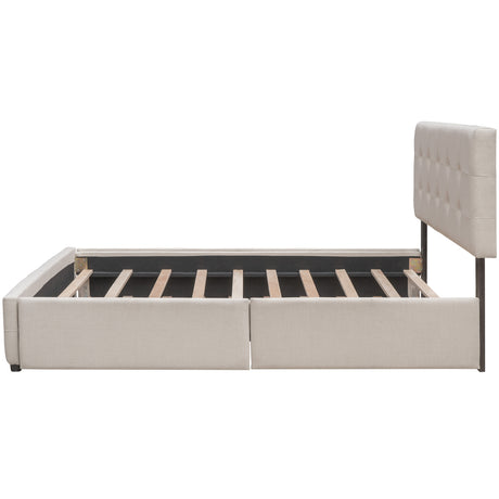 Upholstered Platform Bed with 2 Drawers and 1 Twin XL Trundle,  Linen Fabric, Queen Size - Dark Beige(OLD SKU :LP000314AAA)