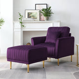 Accent Chair with Ottoman, Modern Tub Arm Chair Footstool Set for Living Room Bedroom, Golden Finished Legs, Purple Velvet Home Elegance USA