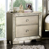 Glam Champagne Gray Finish 1pc Nightstand Antique Mirror Panels Ring Pull Handles Bedroom Furniture - Home Elegance USA