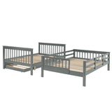 Stairway Full-Over-Full Bunk Bed with Twin size Trundle, Storage and Guard Rail for Bedroom, Dorm - Gray(OLD SKU :LP001210AAE) - Home Elegance USA