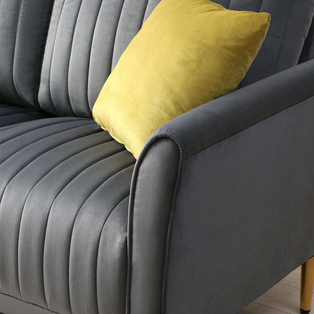 Channel Tufted Velvet Round Arm Sofa Living Room Armchair Grey Home Elegance USA