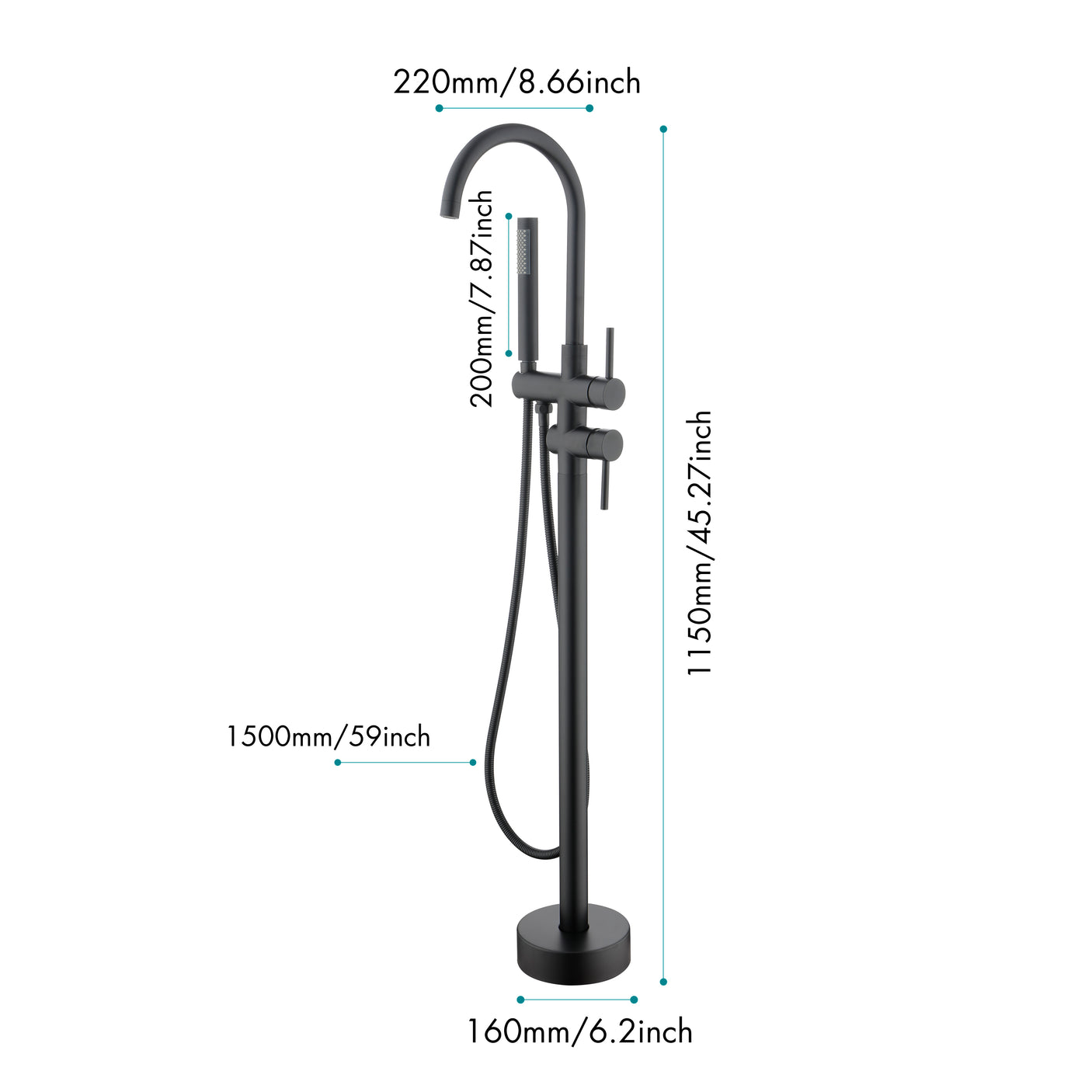 Mount Bathtub Faucet Freestanding Tub Filler Matte Black Standing High Flow Shower Faucets with Handheld Shower Mixer Taps Swivel Spout