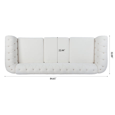 84.65" Rolled Arm Chesterfield 3 Seater Sofa - W68058494 - image - 12