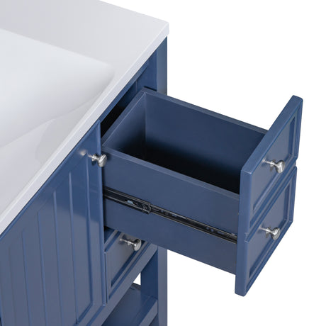 36" Bathroom Vanity with Sink Combo, One Cabinet and Three Drawers, Solid Wood and MDF Board, Blue