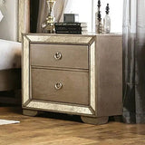 Glam Champagne Gray Finish 1pc Nightstand Antique Mirror Panels Ring Pull Handles Bedroom Furniture - Home Elegance USA