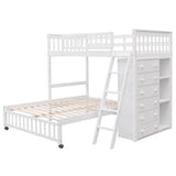 Wooden Twin Over Full Bunk Bed With Six Drawers And Flexible Shelves,Bottom Bed With Wheels,White(OLD SKU:LP000531AAK) - Home Elegance USA