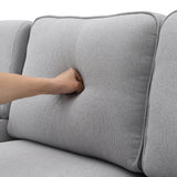 [VIDEO provided] [New] 114.2" Upholstered Sofa with Console, 2 Cupholders and 2 USB Ports Wired or Wirelessly Charged, Modern Linen Fabric Couches with 4 Pillows for Living Room, Apartment (4-Seat) Home Elegance USA