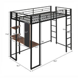 Twin Metal Loft Bed with 2 Shelves and one Desk ,BLACK(Old SKU: MF281206AAB)
