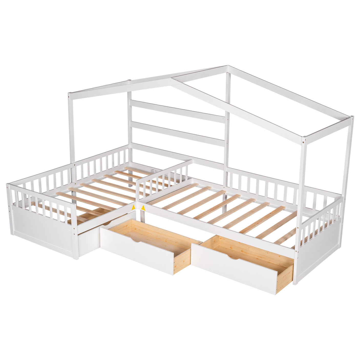 Twin Size House Platform Bed with Three Storage Drawers,White - Home Elegance USA