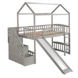 Twin Loft Bed with Two Drawers and Slide, House Bed with Slide, Gray (Old SKU: LP000130AAE) - Home Elegance USA