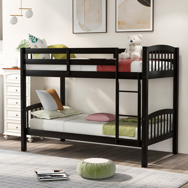 Twin Over Twin Bunk Bed with Ladder,Espresso ( OLD SKU: LP000066AAP) - Home Elegance USA