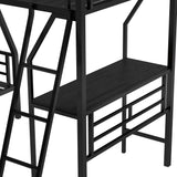 Twin over Full Bunk Bed with a Twin Size Loft Bed attached, with a Desk, Metal, Black - Home Elegance USA