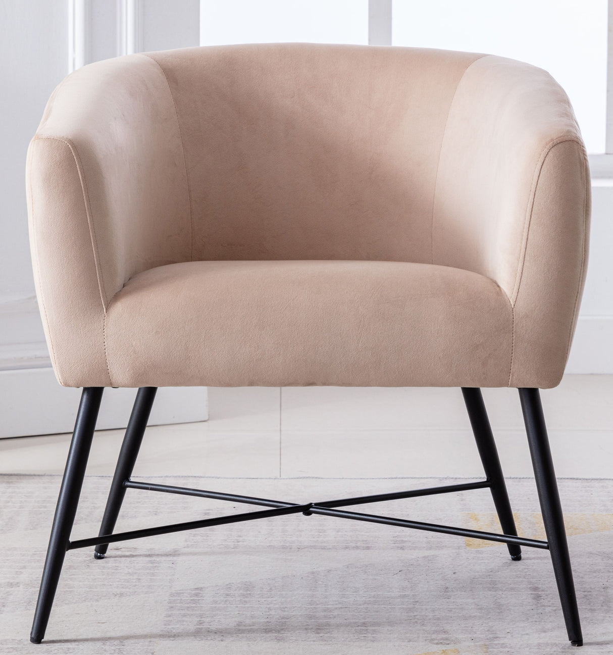 Luxurious Design 1pc Accent Chair Beige Velvet Clean Line Design Fabric Upholstered Metal Legs Stylish Living Room Furniture - Home Elegance USA