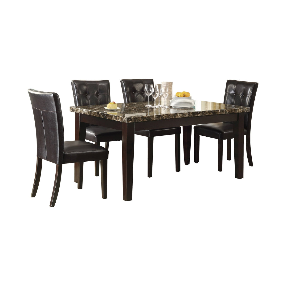 Espresso Finish 5pc Dining Set Faux Marble Top Table Button-Tufted 4 Side Chairs Casual Transitional Dining Furniture - Home Elegance USA