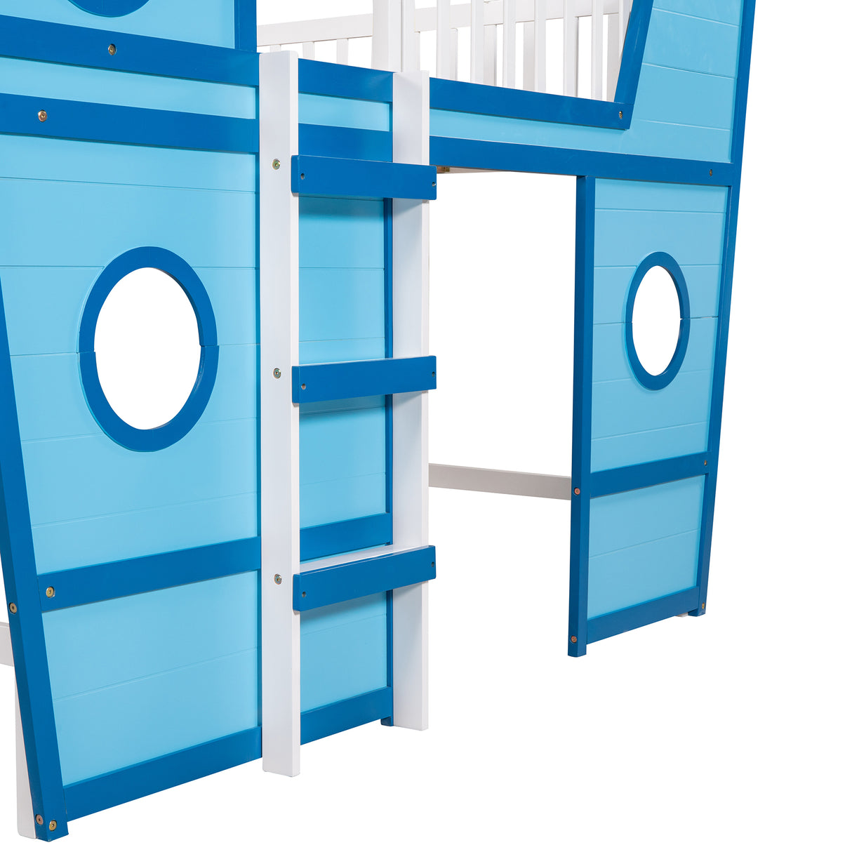 Full Size Boat Shape Loft Bed with Ladder-Blue - Home Elegance USA