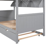 Twin-Over-Twin Bunk Bed with Twin size Trundle , Separable Bunk Bed with Bookshelf for Bedroom -Gray - Home Elegance USA