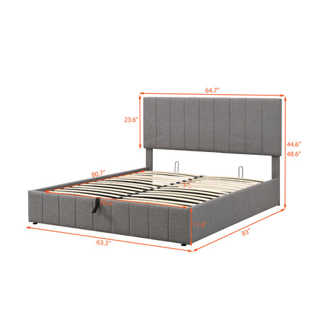 Queen size Upholstered Platform bed with a Hydraulic Storage System - Gray - Home Elegance USA