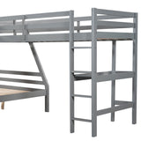 L-Shaped Twin over Full Bunk Bed and Twin Size Loft Bed with Built-in Desk,Gray - Home Elegance USA