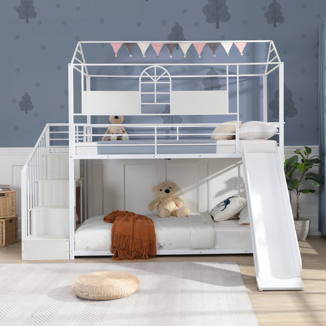 Metal bunk bed with slide and steps