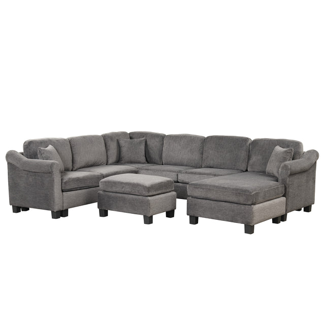 122.1" *91.3" 4pcs Sectional Sofa with Ottoman with Right Side Chaise velvet fabric Dark Gray | Home Elegance USA